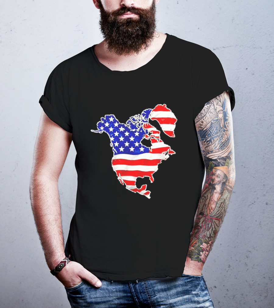 North America US Flag Continent Map Stars And Stripes T-Shirt