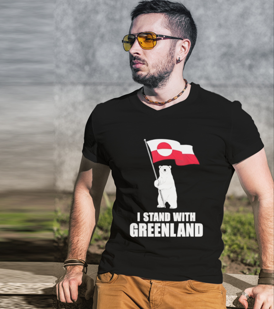 I Stand With Greenland Flag Bear Polar Pride Kalaallit Greenlanders T-Shirt