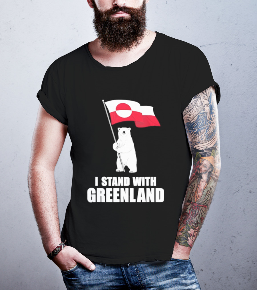 I Stand With Greenland Flag Bear Polar Pride Kalaallit Greenlanders T-Shirt
