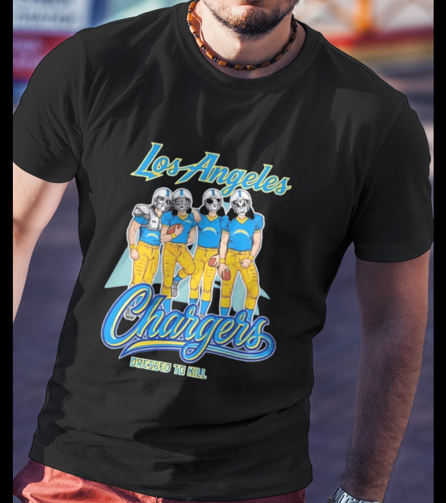 Los Angeles Chargers Dressed To Kill Players Skull Faces Cartoon T-Shirt