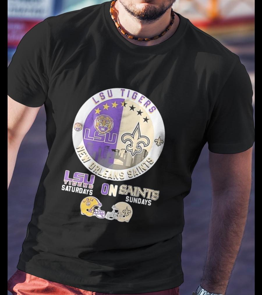 LSU Tigers Saturdays New Orleans Saints Sundays Mashup Helmet T-Shirt