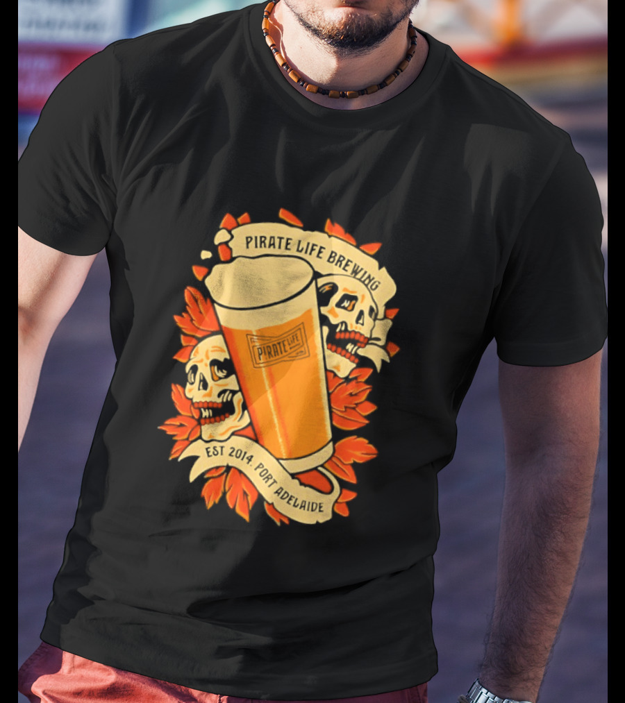 Pirate Life Brewing Est 2014 Port Adelaide Pint Skulls T-Shirt