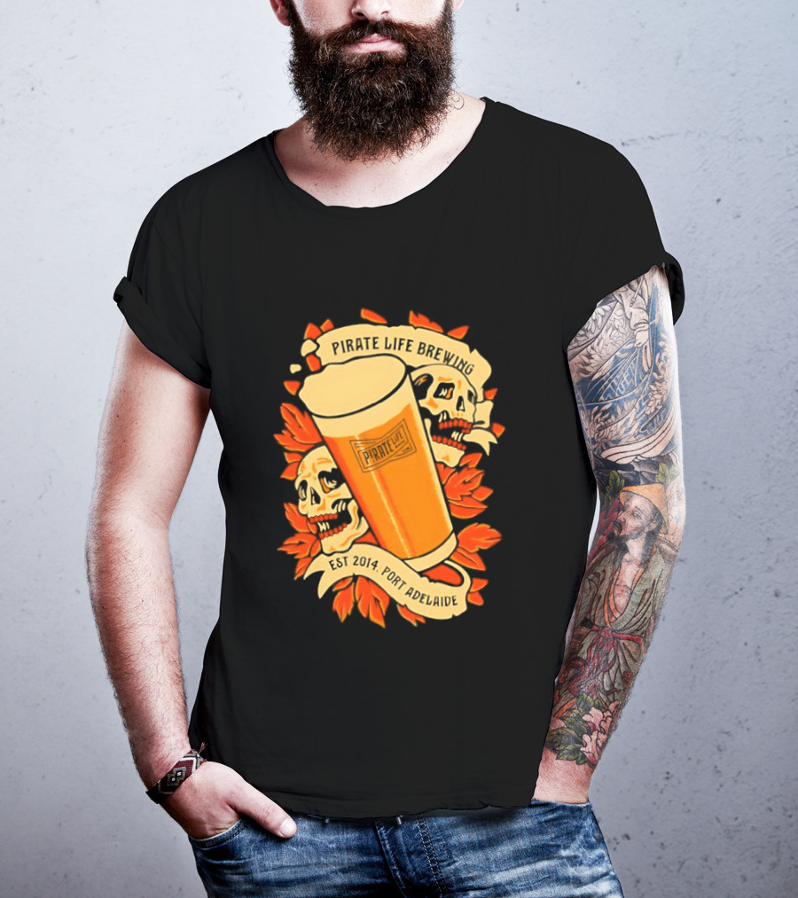 Pirate Life Brewing Est 2014 Port Adelaide Pint Skulls T-Shirt