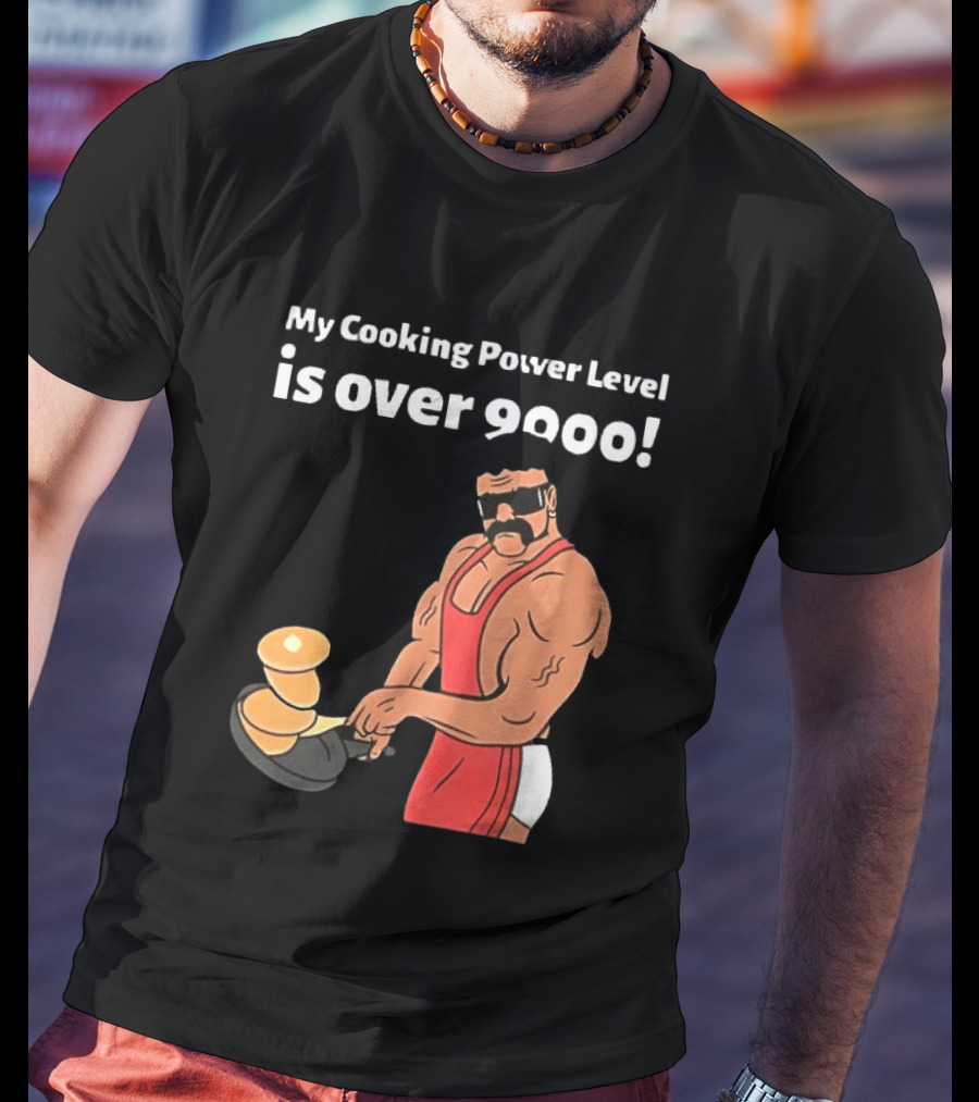My Cooking Power Level Is Over 9000 Muscle Chef In Red Apron T-Shirt