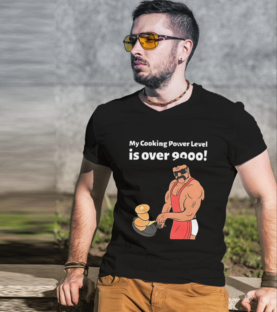 My Cooking Power Level Is Over 9000 Muscle Chef In Red Apron T-Shirt