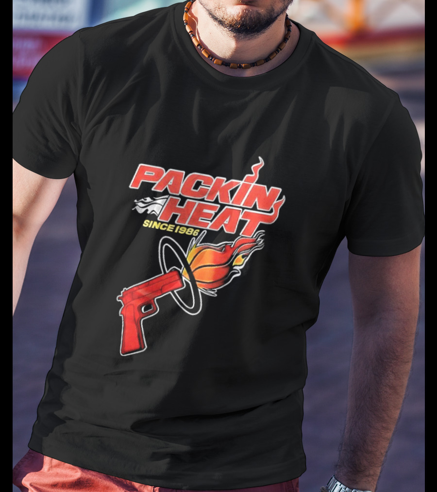 Packin Heat Since 1986 Flaming Basketball And Gun T-Shirt