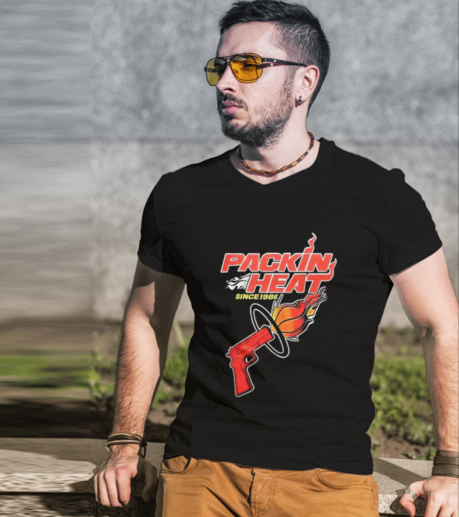 Packin Heat Since 1986 Flaming Basketball And Gun T-Shirt