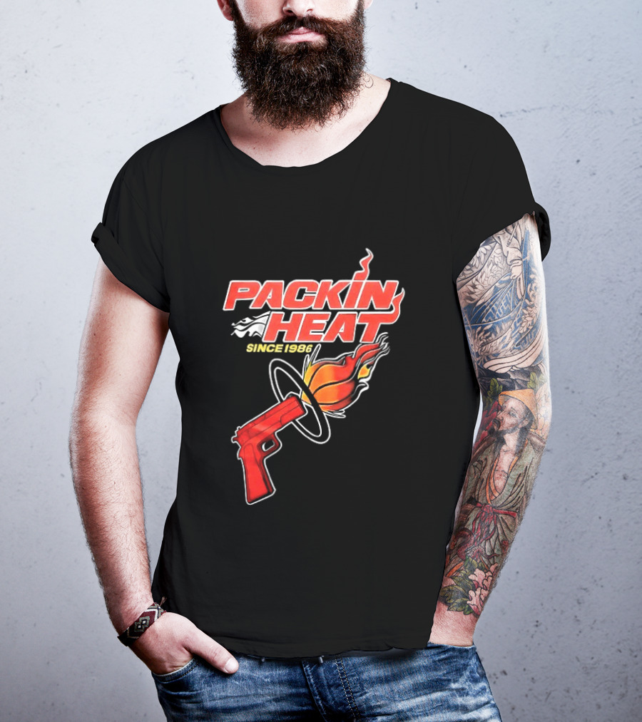 Packin Heat Since 1986 Flaming Basketball And Gun T-Shirt