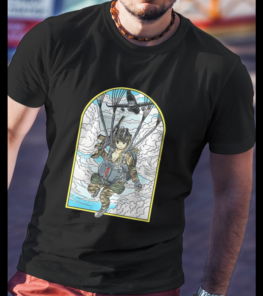 Sky Waifu Anime Paratrooper With Clouds And Plane T-Shirt