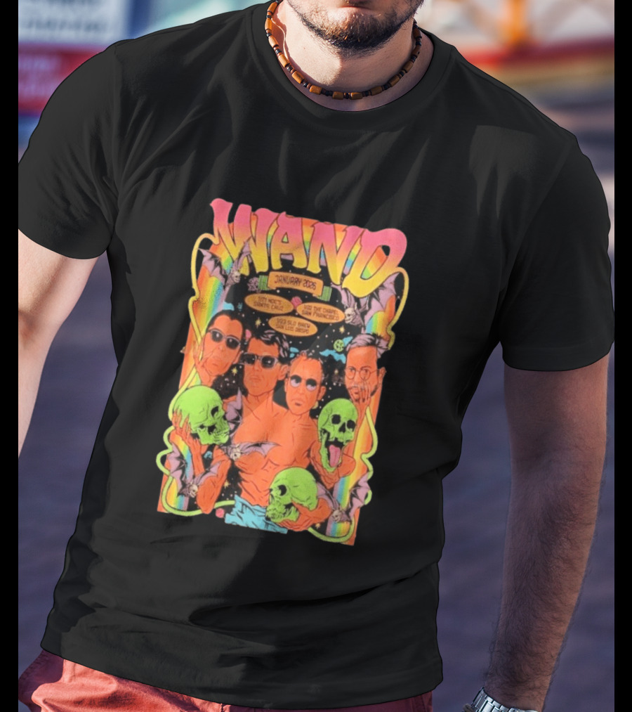 WAND January 2026 Tour Santa Cruz San Francisco San Luis Obispo Skulls And Bats T-Shirt