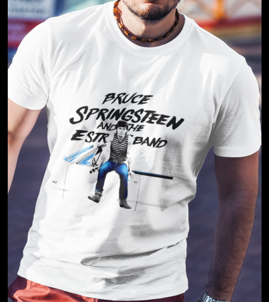 Bruce Springsteen And The E Street Band Photo Vintage Style Sitting On Car T-Shirt
