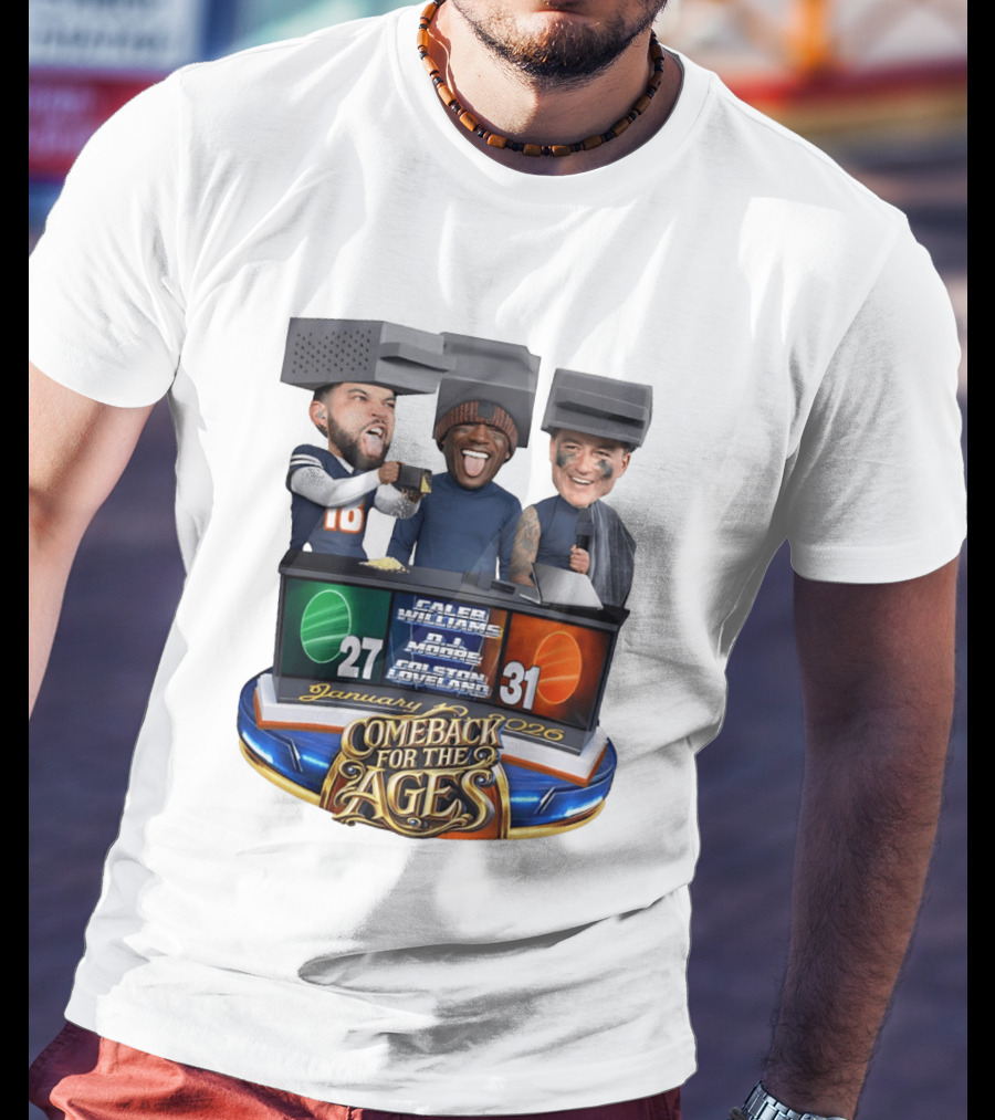 January 2026 Caleb Williams Colston Loveland DJ Moore Cheese Grater Caricature Comeback For The Ages T-Shirt