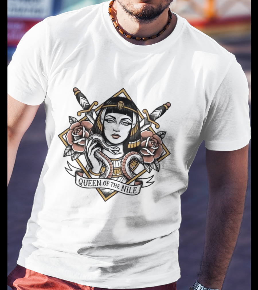 Queen Of The Nile Cleopatra Egyptian Iconic Imagery With Swords And Flowers T-Shirt