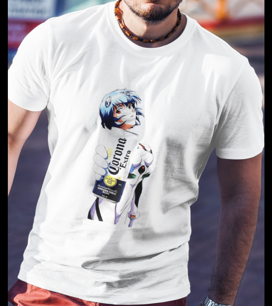 Evangelion Rei Ayanami Holding Corona Extra Beer Can Image T-Shirt