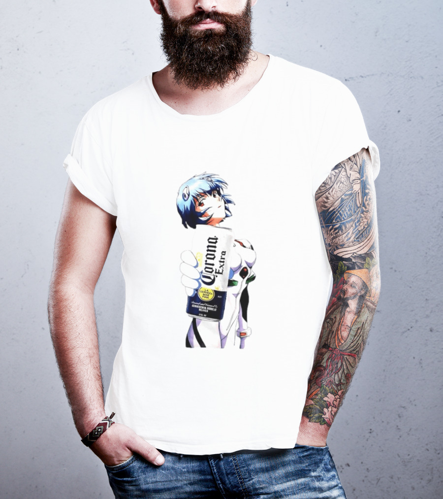 Evangelion Rei Ayanami Holding Corona Extra Beer Can Image T-Shirt