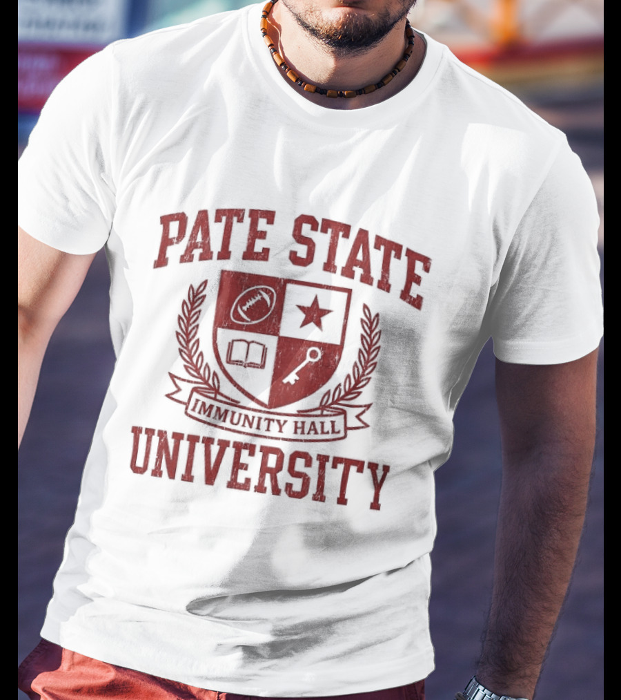Pate State University Immunity Hall Laurel Wreath Shield Football Star Book Key T-Shirt