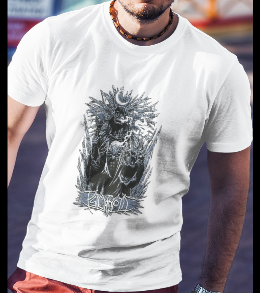 Psycroptic Ice Demon Moonlit Sorcerer Holding Crystal Staff And Skull T-Shirt