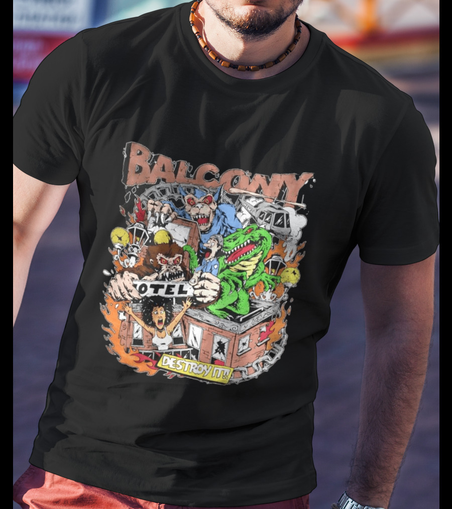 Balcony Hotel Rampage Cartoon Destroy It Monsters And Chaos T-Shirt
