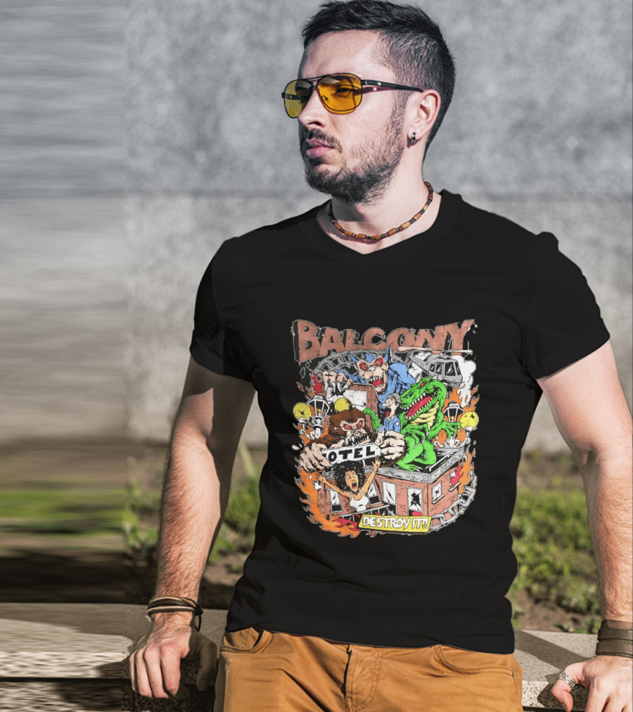 Balcony Hotel Rampage Cartoon Destroy It Monsters And Chaos T-Shirt