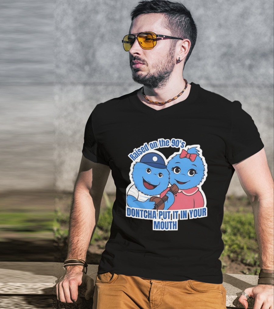 Raised On The 90's Blue Monster Dontcha Put It In Your Mouth Retro Characters T-Shirt