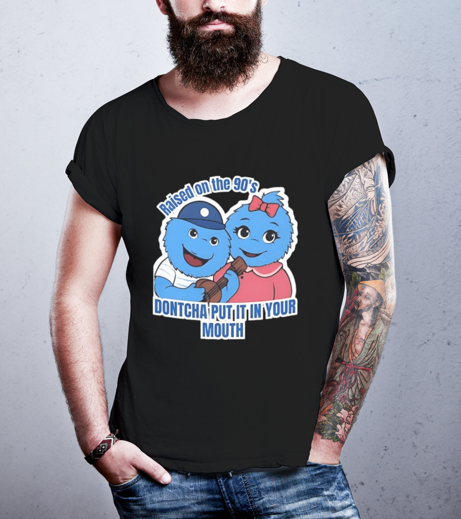 Raised On The 90's Blue Monster Dontcha Put It In Your Mouth Retro Characters T-Shirt