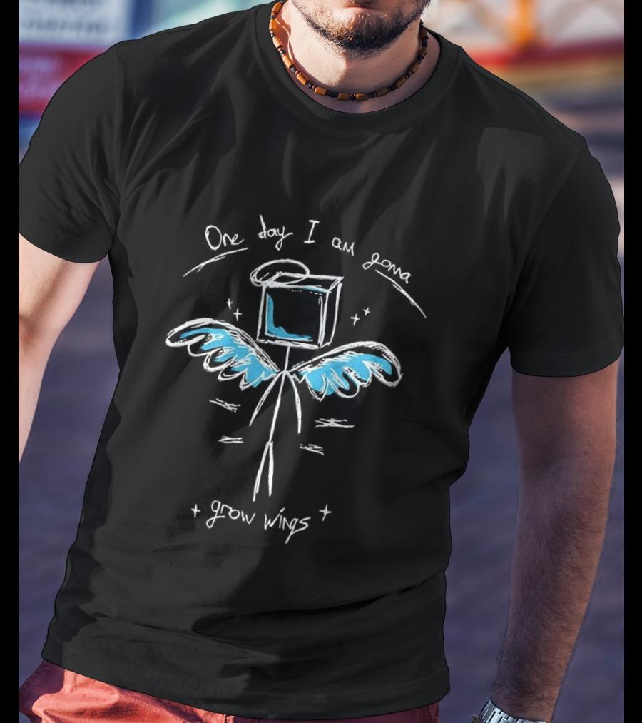 One Day I'm Gonna Grow Wings Stick Figure With Blue Wings T-Shirt