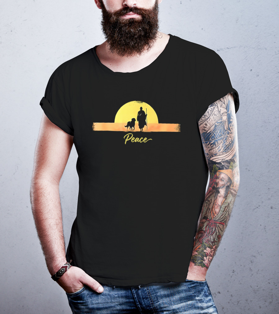 Sunset Walk For Peace Monks And Aloka Dog T-Shirt