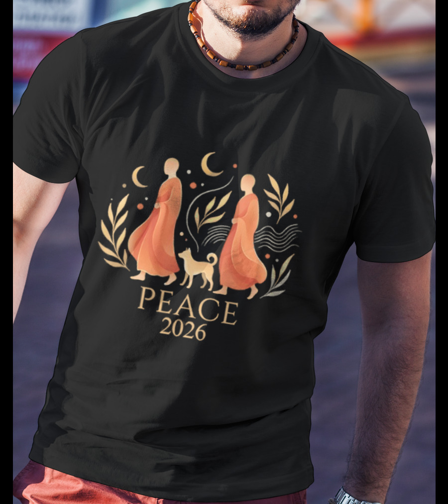 Peace 2026 Walk Monks With Dog Spiritual Harmony T-Shirt