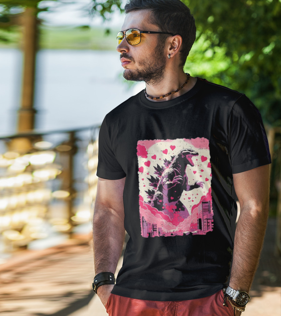 Valentines Day Love Japanese Kaiju Monster With Hearts For Men Women T-Shirt