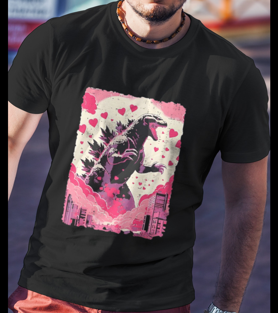 Valentines Day Love Japanese Kaiju Monster With Hearts For Men Women T-Shirt
