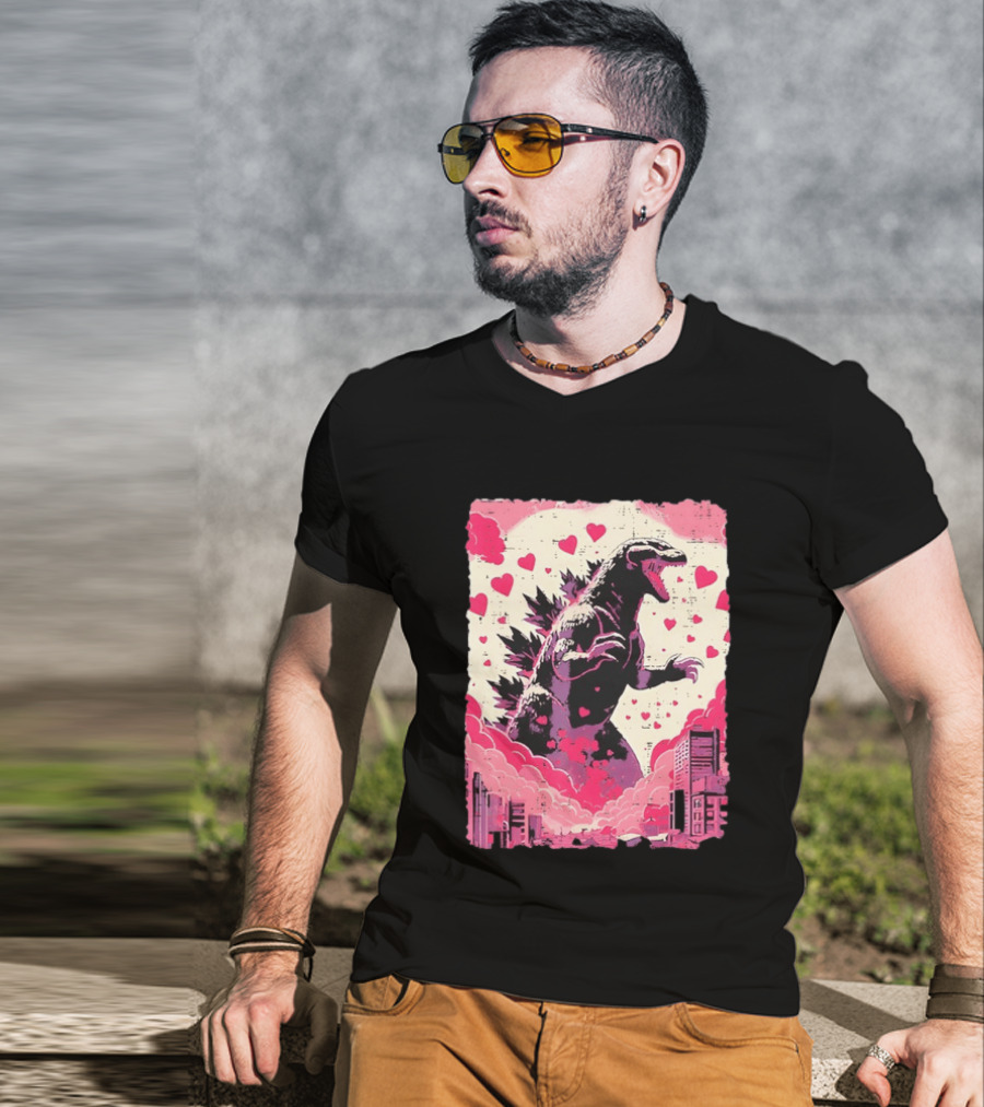 Valentines Day Love Japanese Kaiju Monster With Hearts For Men Women T-Shirt