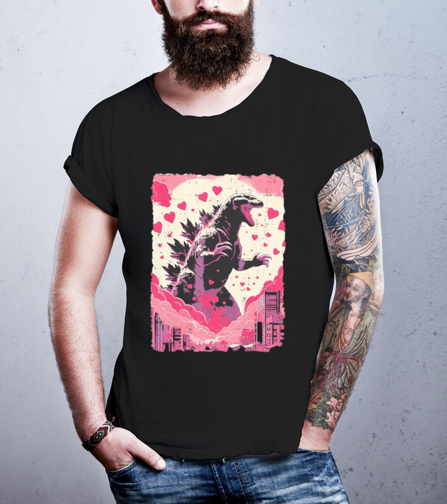 Valentines Day Love Japanese Kaiju Monster With Hearts For Men Women T-Shirt