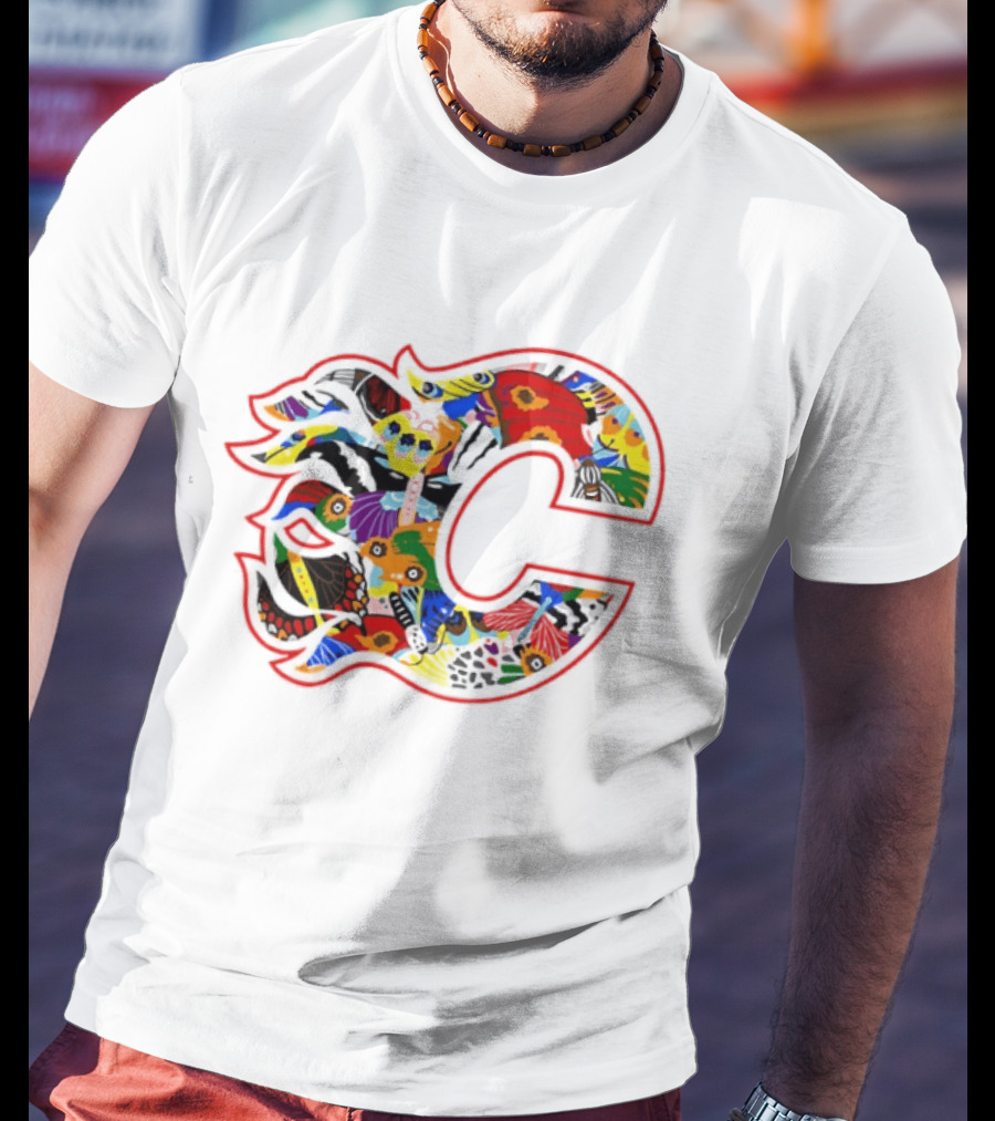Calgary Flames Pride Night Colorful C Flag T-Shirt