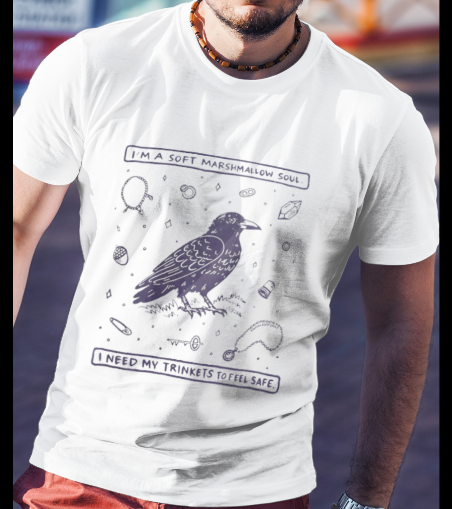Crow I'm A Soft Marshmallow Soul I Need My Trinkets To Feel Safe Retro Raven Aesthetic T-Shirt
