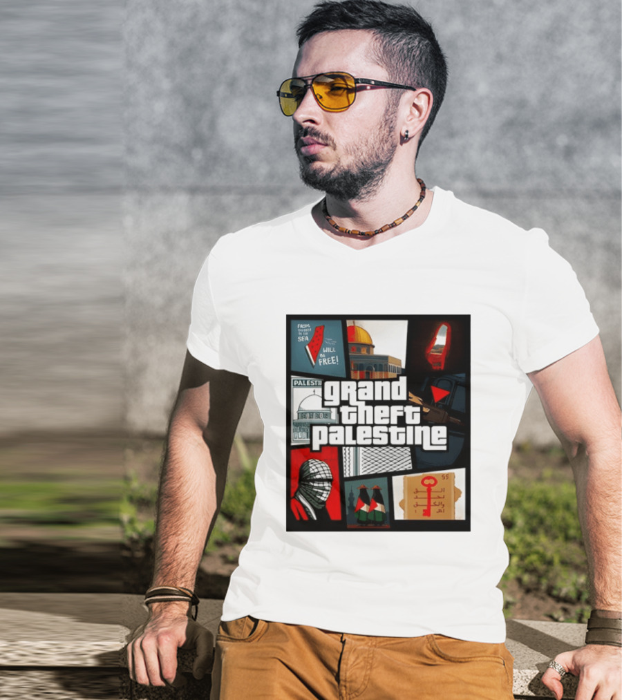 Grand Theft Palestine Dome Of The Rock Sea To Sea Free Palestine RPG Key 55 Flag Cover T-Shirt
