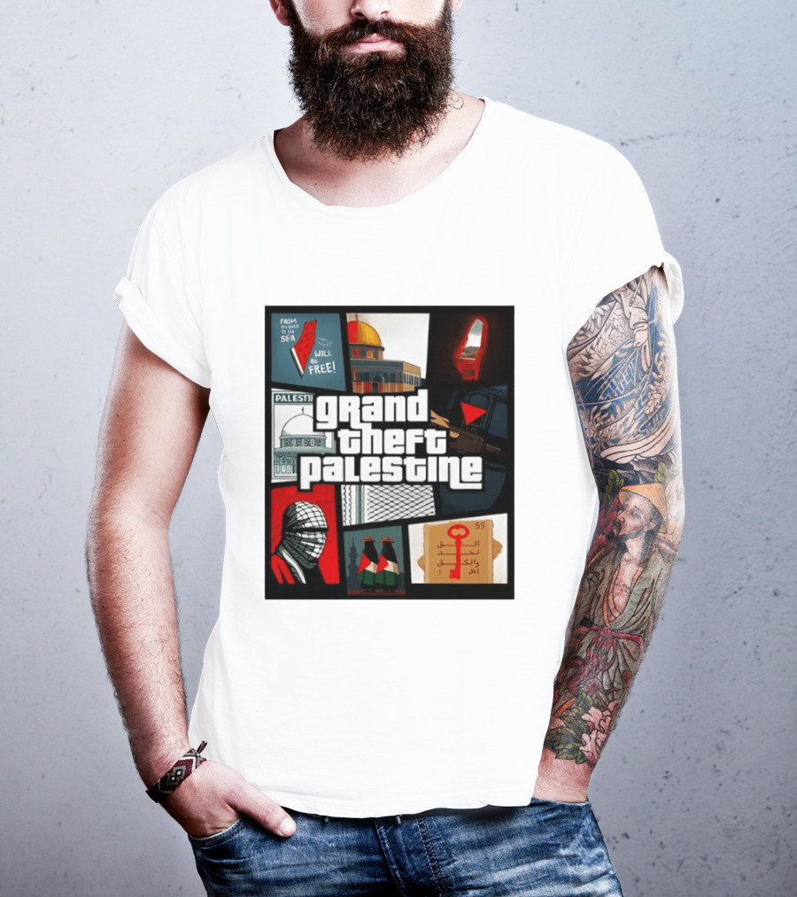 Grand Theft Palestine Dome Of The Rock Sea To Sea Free Palestine RPG Key 55 Flag Cover T-Shirt