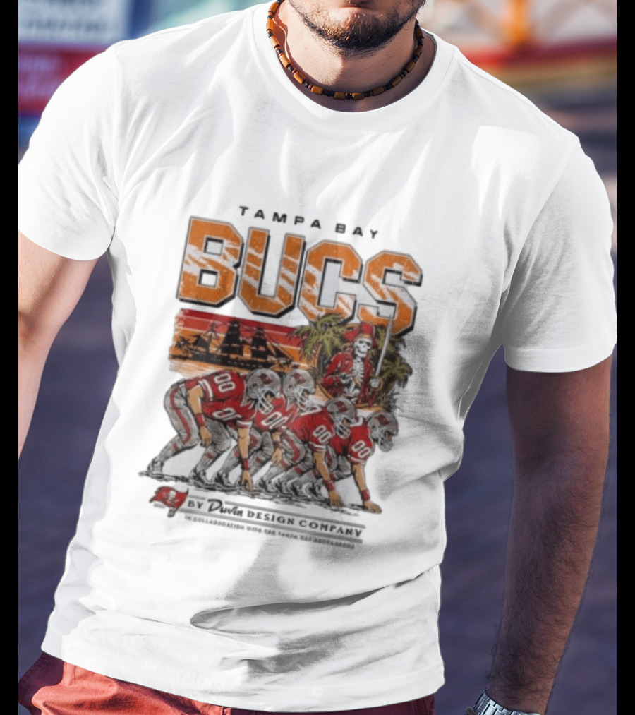 Tampa Bay Bucs Pirate Skeleton Football Team And Ship By Davis Design Company T-Shirt