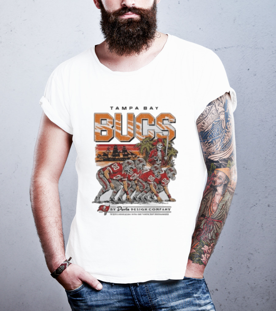 Tampa Bay Bucs Pirate Skeleton Football Team And Ship By Davis Design Company T-Shirt
