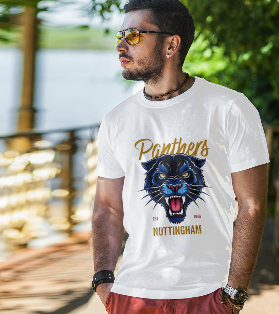 Panthers Nottingham Est 1946 Fierce Blue Panther Face Sports Team T-Shirt