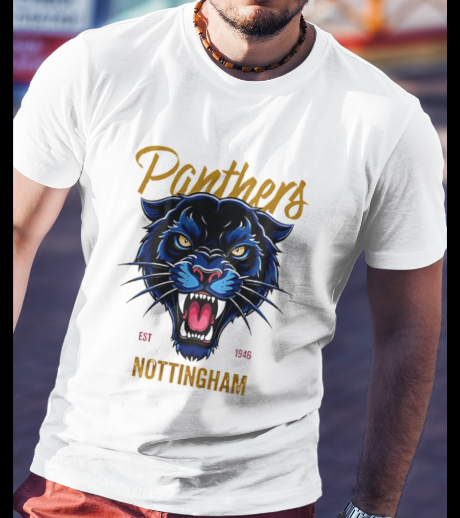 Panthers Nottingham Est 1946 Fierce Blue Panther Face Sports Team T-Shirt