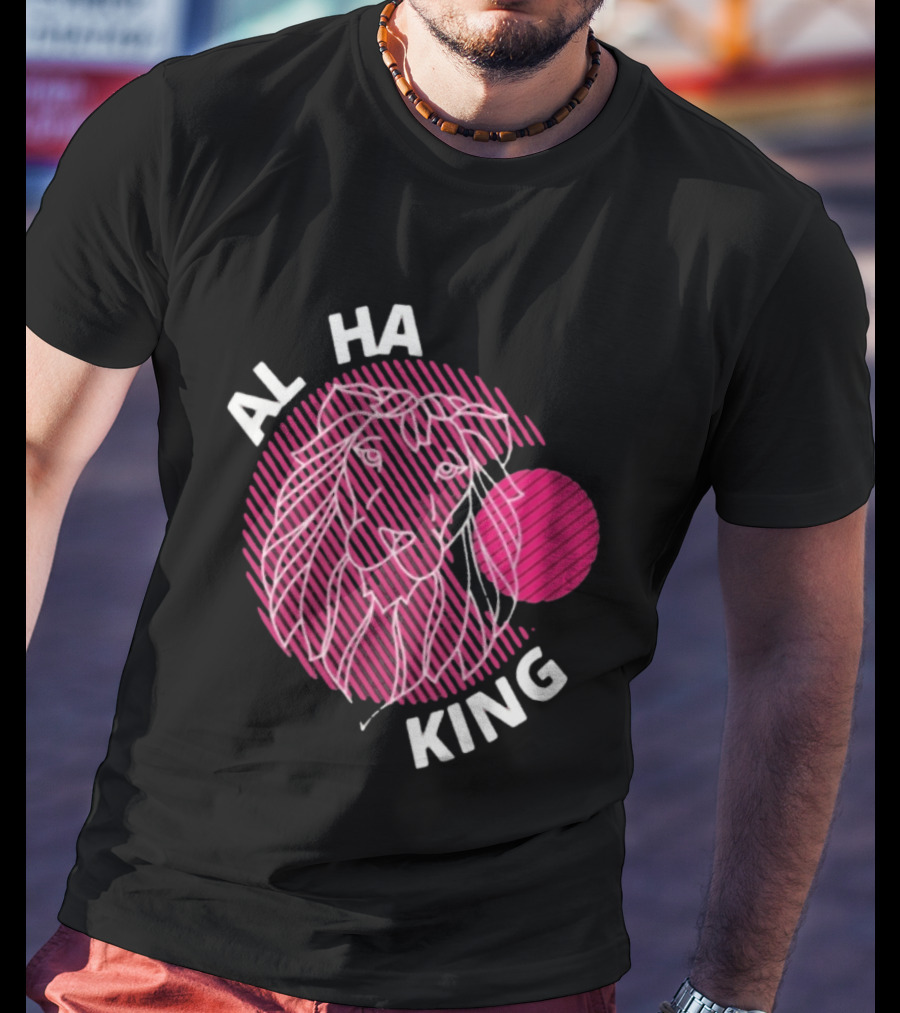 ALPHA KING Lion Graphic Bold Pink Stripes T-Shirt