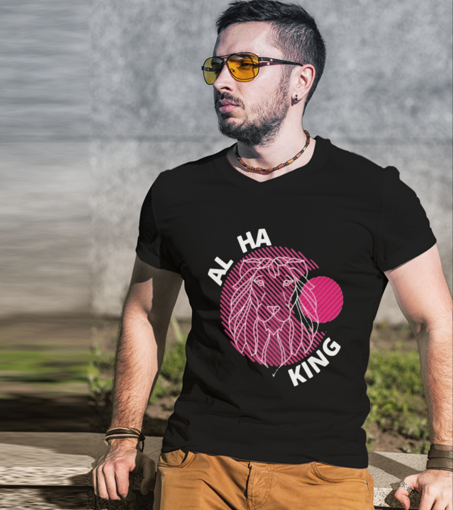ALPHA KING Lion Graphic Bold Pink Stripes T-Shirt