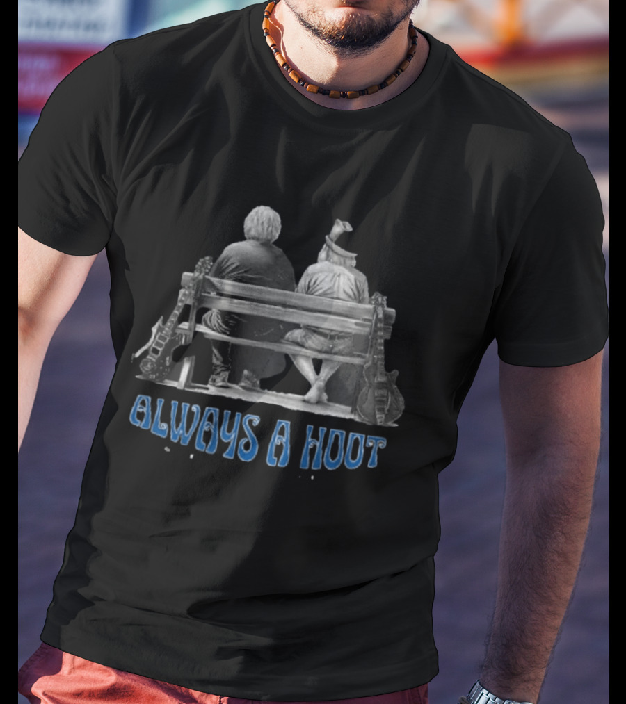 Always A Hoot Jerry Garcia Bob Weir Grateful Dead Bench Scene With Guitars T-Shirt