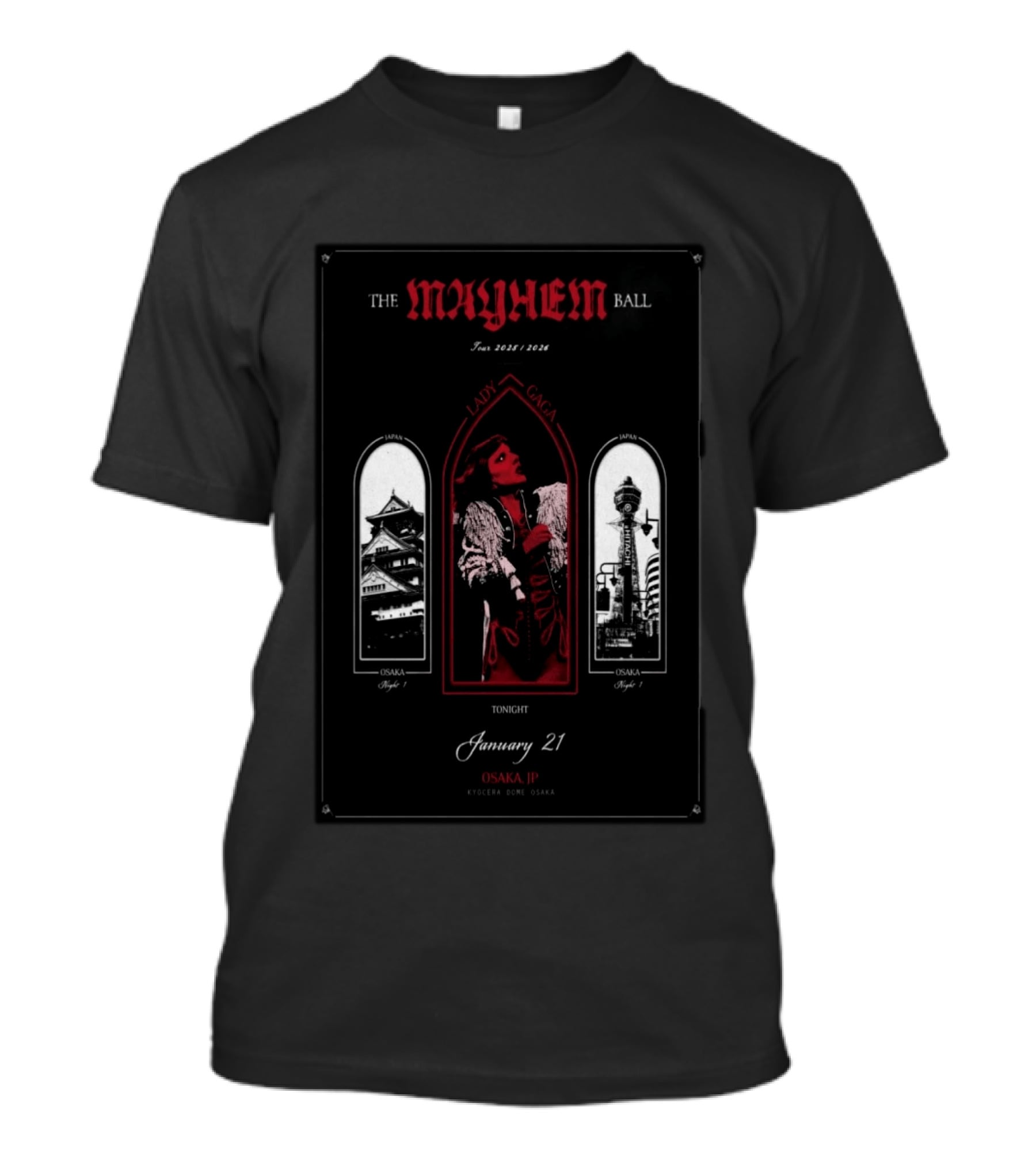 The Mayhem Ball Tour 2026 Lady Gaga Osaka Japan January 21 Kyocera Dome Concert T-Shirt