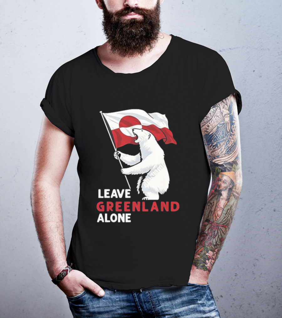 Leave Greenland Alone Polar Bear Holding Flag T-Shirt