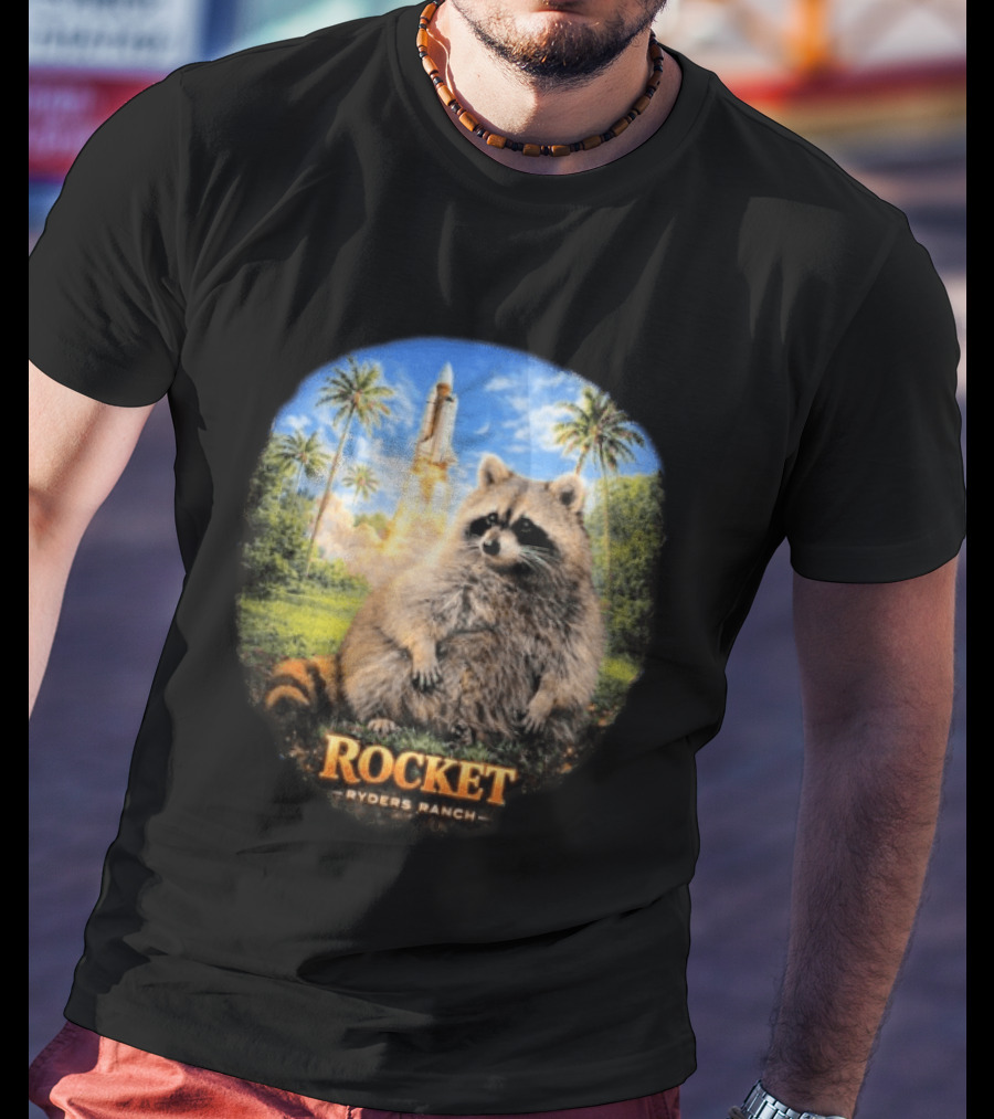 Rocket Raccoon Space Launch Tylernolantattoos Ryders Ranch T-Shirt