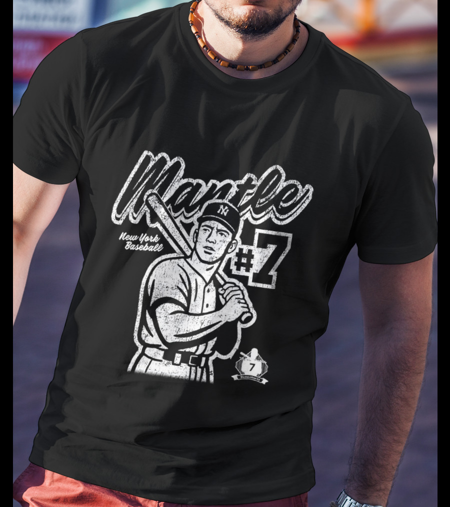 Mickey Mantle New York Yankees #7 Vintage Baseball T-Shirt
