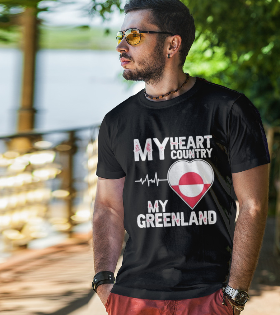 My Heart Country Heartbeat My Greenland Flag Love T-Shirt