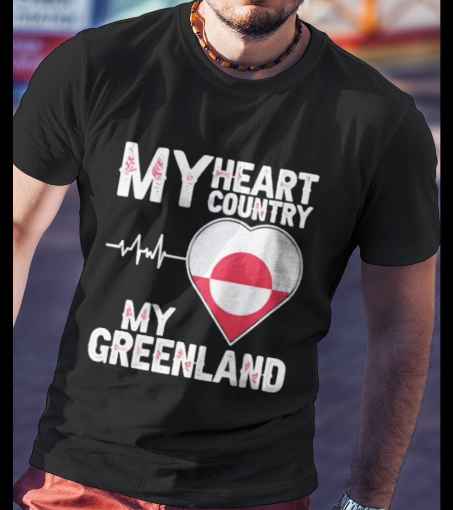 My Heart Country Heartbeat My Greenland Flag Love T-Shirt