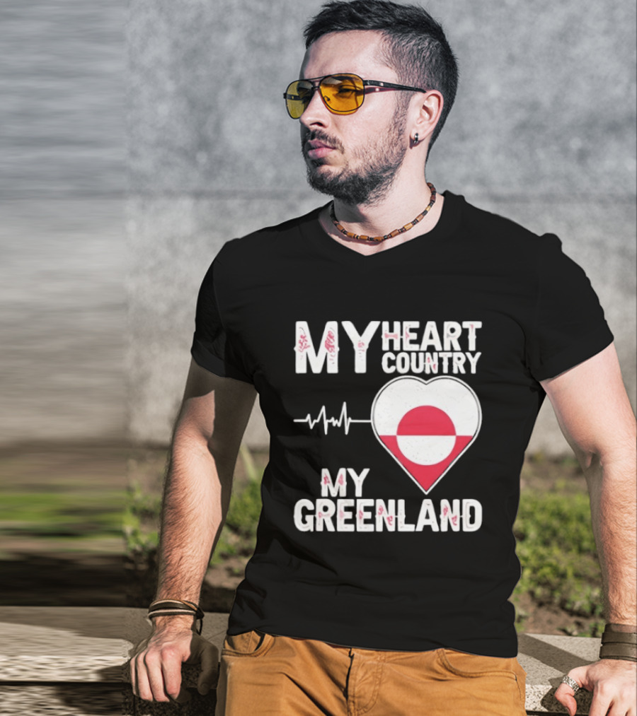 My Heart Country Heartbeat My Greenland Flag Love T-Shirt